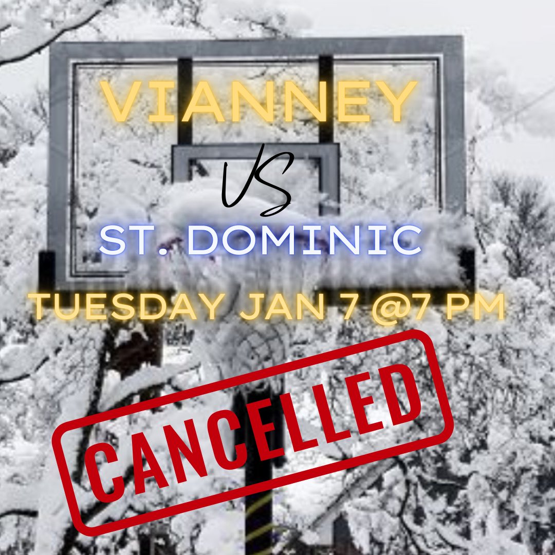 Vianney Basketball (@vianneyhoops) on Twitter photo Game vs <a href="/SDHSBBall/">StDominic Boys BBall</a> has been canceled for tomorrow. ADs are working on a date to makeup the game! Stay tuned. <a href="/STLhssports/">STLhighschoolsports</a> <a href="/vianneygriffins/">Vianney Griffins</a> <a href="/StDominicHS/">St. Dominic High School</a> Game vs <a href="/SDHSBBall/">StDominic Boys BBall</a> has been canceled for tomorrow. ADs are working on a date to makeup the game! Stay tuned. <a href="/STLhssports/">STLhighschoolsports</a> <a href="/vianneygriffins/">Vianney Griffins</a> <a href="/StDominicHS/">St. Dominic High School</a>