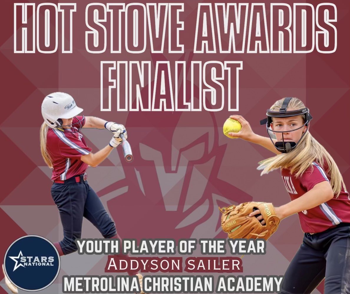 So thankful to be a finalist for Youth Softball Player of the Year award for the Greater Charlotte Region! Thank you <a href="/SCSportsReport/">Tripp Roakes</a> and <a href="/HotStoveDinner/">Hot Stove League Baseball and Softball Awards</a>  for this opportunity!! 

<a href="/MCASportsUpdate/">Metrolina Athletics</a> <a href="/StarsNatWalker/">Stars National Walker</a>
