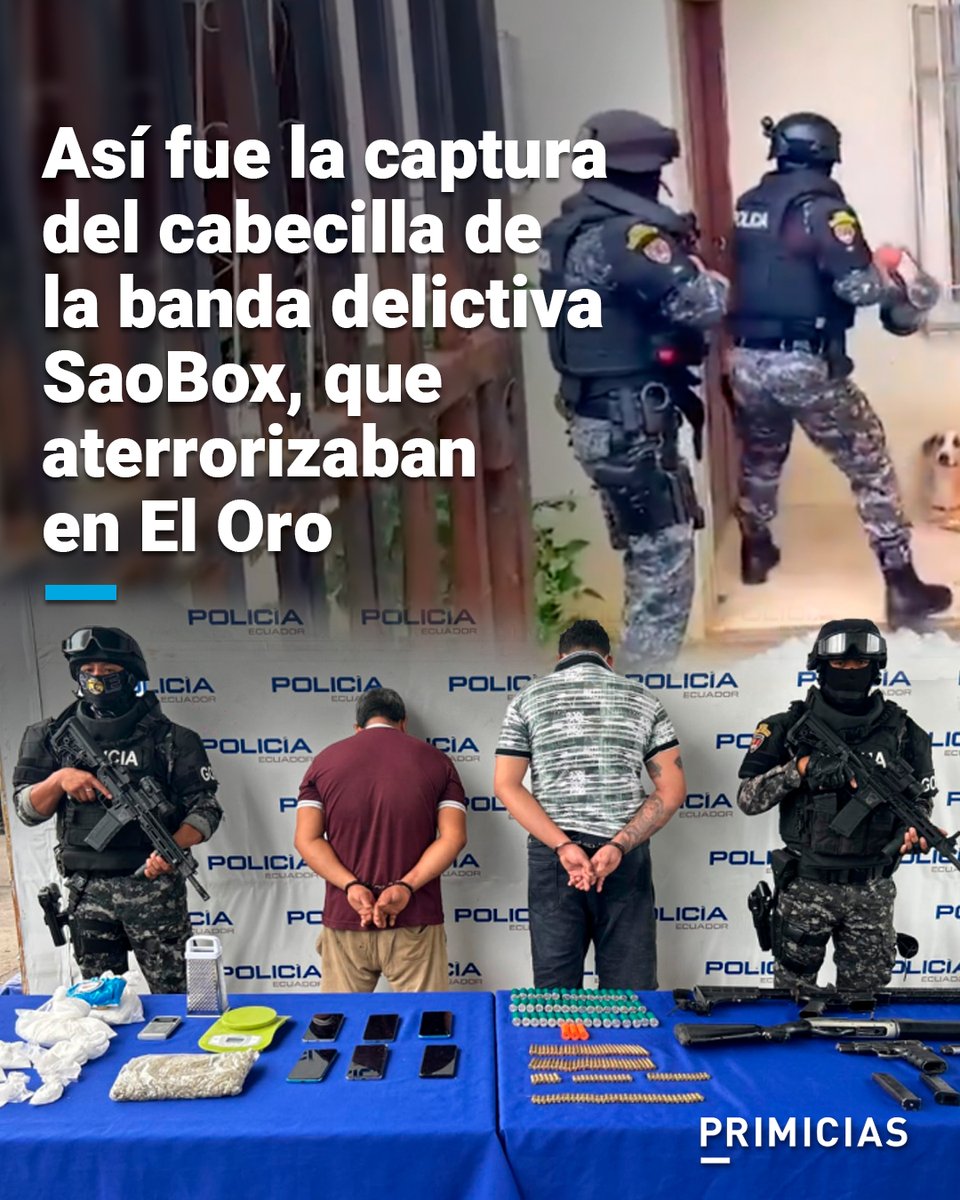 En un operativo de "alta complejidad", la Policía detuvo a Anthony C. alias “C”, cabecilla de 'SaoBox' y Marlon O. quienes cometían delitos de secuestro, extorsión y expendio de drogas. prim.ec/Wx6k50UAPWF