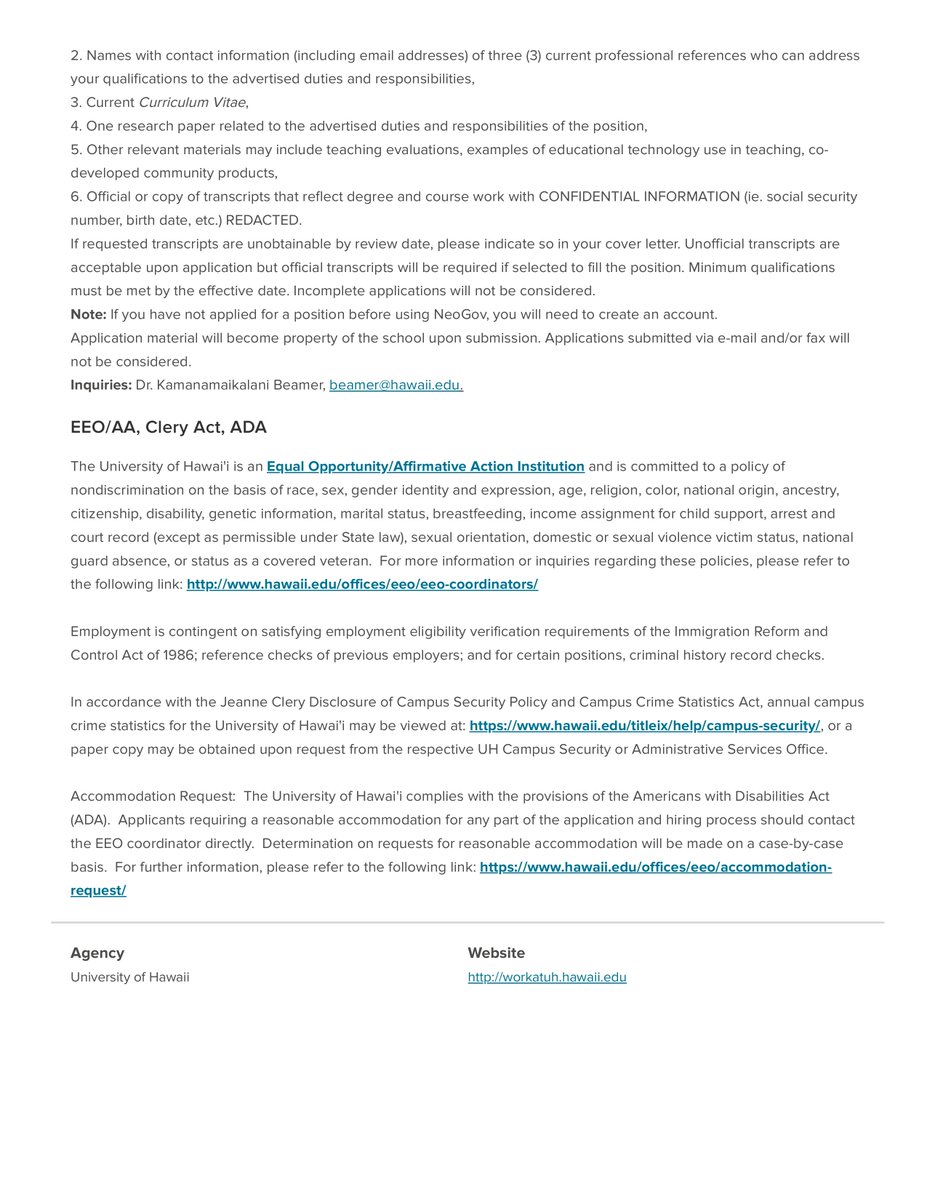 For our communities in malama aina this job could be strategically significant given the right person. Please pass it on!!

Attached is the Job Ad as well as a link to apply.

Inquiries: Dr. Kamanamaikalani Beamer, beamer@hawaii.edu