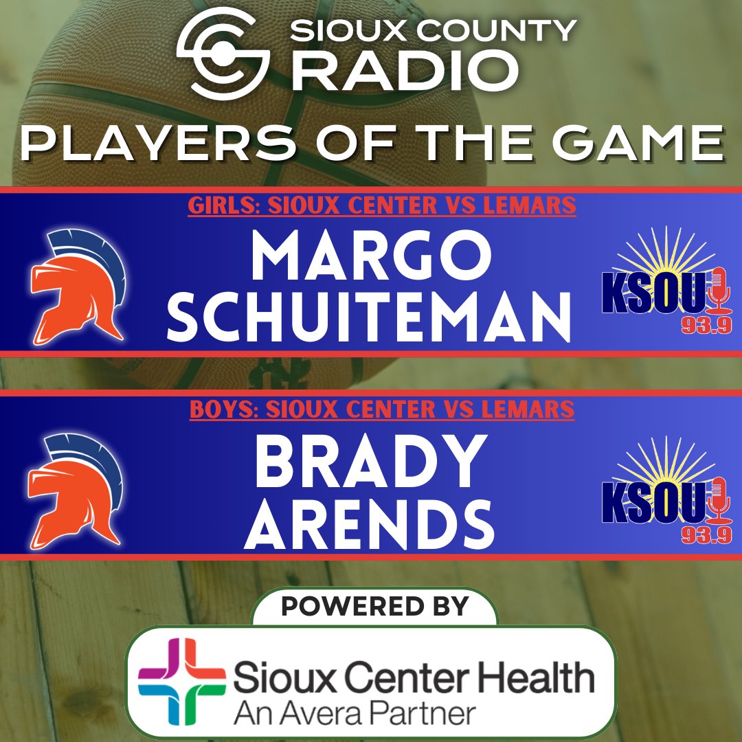 Sioux County Radio (@thescradio) on Twitter photo Congrats to our Players of the Game from the games in LeMars!
🏀 <a href="/SiouxCenterHS/">Sioux Center High School</a> <a href="/SCWarriorBball/">SC WARRIOR BASKETBALL</a> <a href="/SchuitemanMargo/">Margo Schuiteman</a> <a href="/BradyArends/">Brady Arends</a> Congrats to our Players of the Game from the games in LeMars!
🏀 <a href="/SiouxCenterHS/">Sioux Center High School</a> <a href="/SCWarriorBball/">SC WARRIOR BASKETBALL</a> <a href="/SchuitemanMargo/">Margo Schuiteman</a> <a href="/BradyArends/">Brady Arends</a>