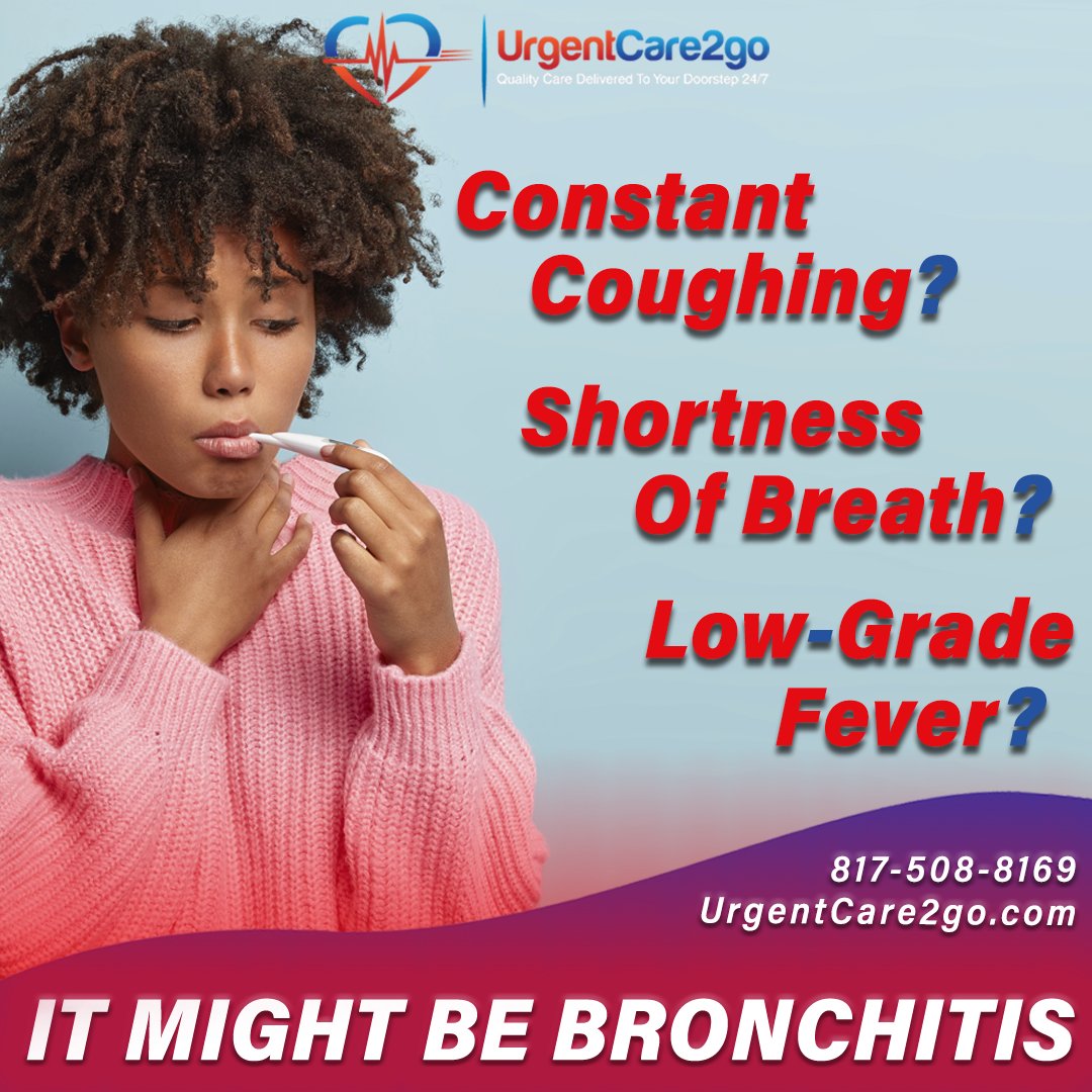 UrgentCare2go's tweet image. Wheezing through winter?😮‍💨 That nagging cough, shortness of breath, &amp;amp; low-grade fever might be bronchitis!🦠 UrgentCare2Go brings testing, treatment, &amp;amp; referrals right to your door. No waiting room, no stress—just expert care at home!🚪 #BronchitisAwareness #MobileCare
