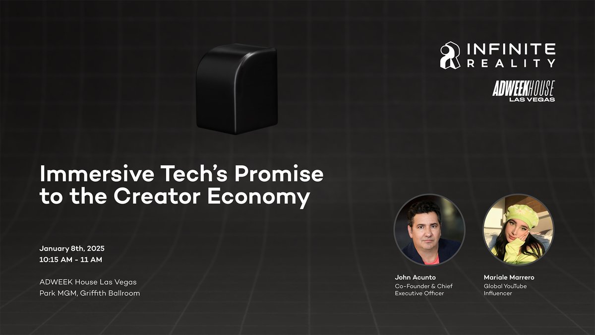 Don’t miss us at #CES2025! Find us at <a href="/Adweek/">ADWEEK</a> House speaking about immersive tech, the creator economy and how iR is paving the way.

Our CEO John Acunto will be sharing insights on the panel 'Immersive Tech's Promise to the Creator Economy' with mega-influencer <a href="/MarialeOficial/">Mariale M💕</a>