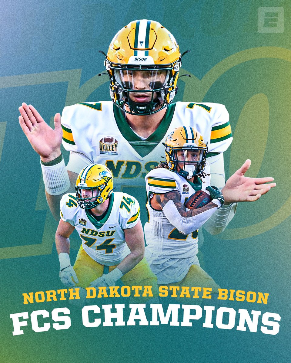 NORTH DAKOTA STATE BEATS MONTANA STATE TO WIN THE FCS NATIONAL CHAMPIONSHIP 🏆 

It's the Bison's 5th title in the last 8 seasons 🔥