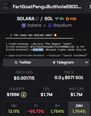 Luking_sol's tweet photo. #FartGoatPenguButthole6900ai16z IS THE NEXT 100 MILLION TICKER https://t.co/4tEIpXQL9O