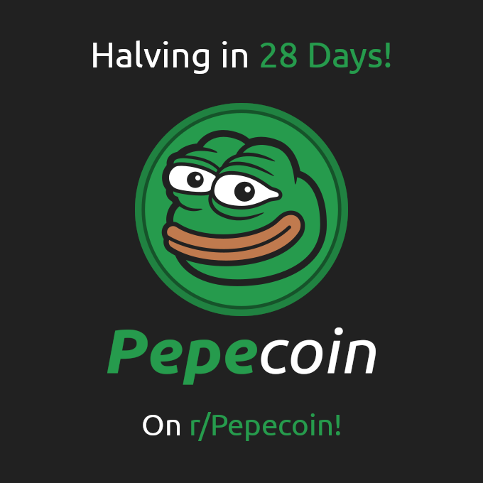Pepecoin's next halving is ~28 days away!

At block 400,000, the block reward will be halved from 62,500 to 31,250 Pepecoin per block.