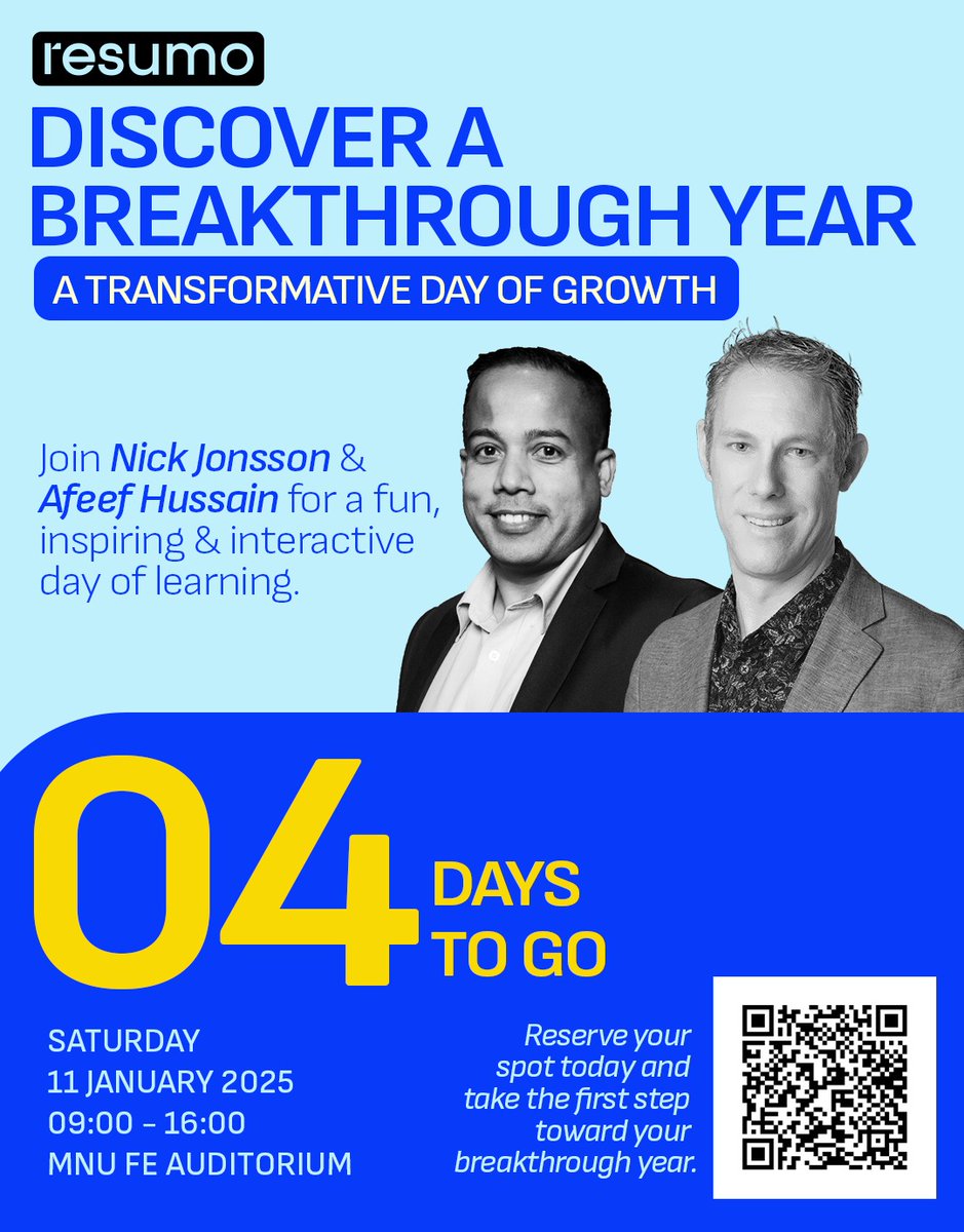 4 Days to Go!

Join us for a full-day immersive experience dedicated to reviewing the past, envisioning the future, and unlocking your full potential in both personal and professional realms.

Click Here to Register: shorturl.at/7pS3m