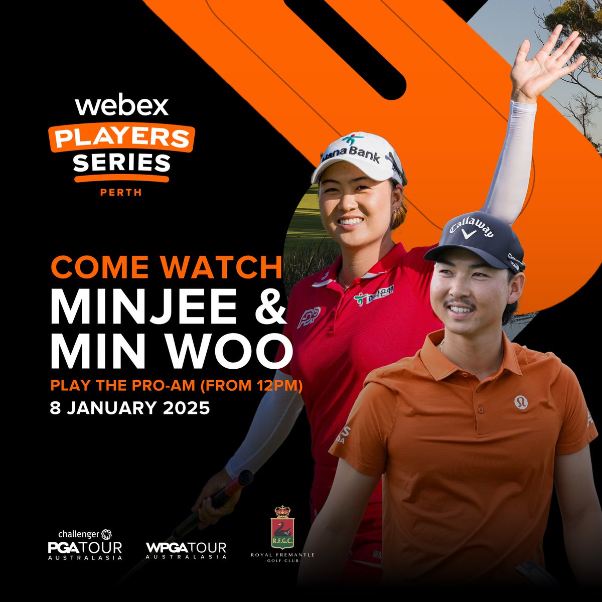 Tournament hosts <a href="/minjeegolf/">Minjee Lee</a> and <a href="/Minwoo27Lee/">Min Woo Lee</a> are playing in the #WebexPlayersSeries Pro-Am on Wednesday!

Enjoy free entry with parking available in the surrounding streets of <a href="/RoyalFremantle/">Royal Fremantle Golf Club</a>. Pedestrian access is available via Stevens St &amp; Carrington St.