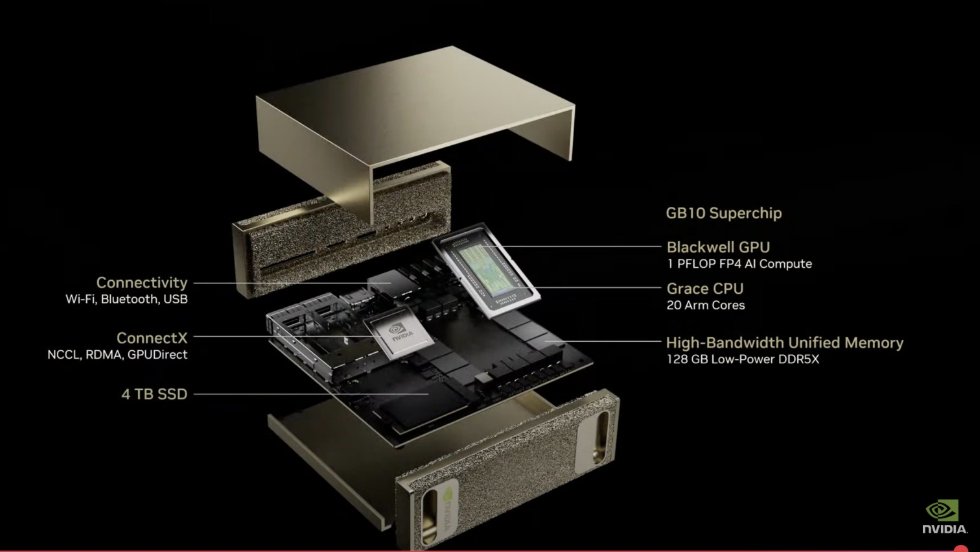 unusual_whales's tweet image. BREAKING: Nvidia, $NVDA, announces Project Digits personal computer at $3000, that is approximately 1,000 times more powerful than the average laptop.

The device is powered by an Nvidia GB10 Grace Blackwell Superchip, which houses separate, linked components on a single chip to…