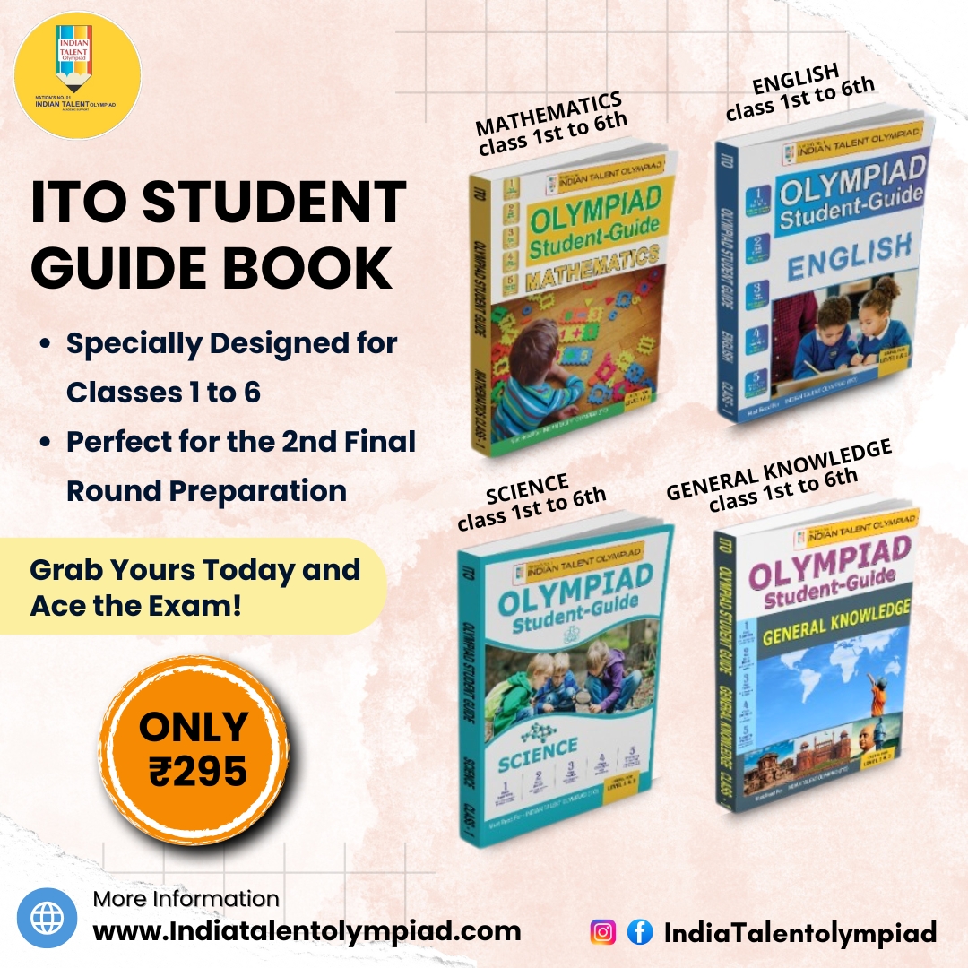 Olympiadexams's tweet image. Prepare, Practice, and Ace! 🌟 ITO Student Guide Books are perfect for Classes 1 to 6 to excel in Olympiad finals. 🚀📚
✨ Covers Math, Science, English &amp;amp; GK
✨ Just ₹295!
👉 Get yours now at indiantalentolympiad.com
📸 Follow @IndiaTalentOlympiad
#OlympiadPreparation #Student