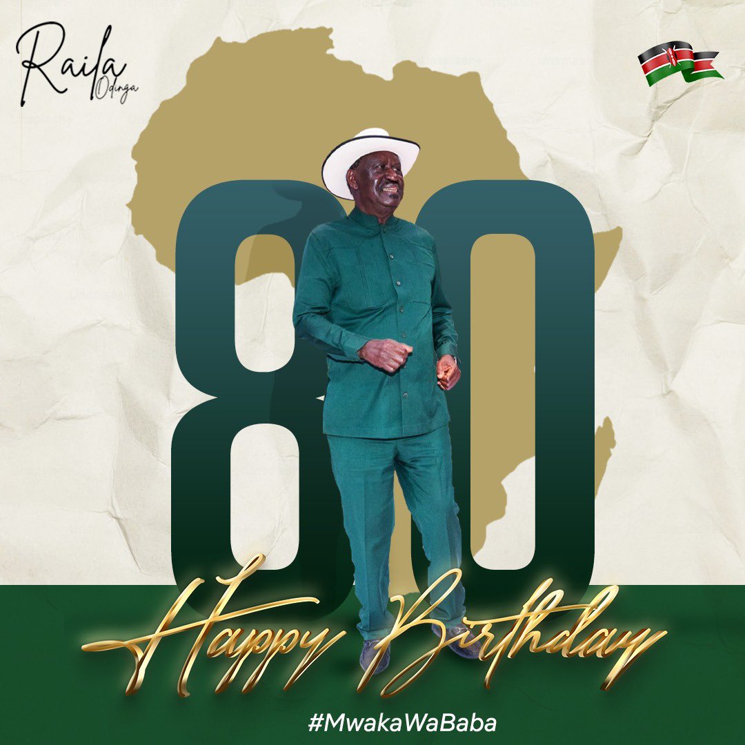 H.E President William Ruto (Commentary) (@williamsmkenya) on Twitter photo Happy birthday Jakom Rt. Hon. Raila Odinga as you turn 80 today 🎉 #MwakaWaBaba <a href="/RailaOdinga/">Raila Odinga</a> Happy birthday Jakom Rt. Hon. Raila Odinga as you turn 80 today 🎉 #MwakaWaBaba <a href="/RailaOdinga/">Raila Odinga</a>