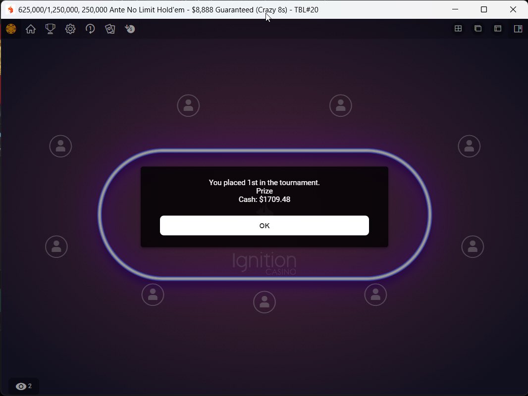 NittySteve's tweet image. First W of 2025. Hopefully a sign of things to come this year. #poker @IgnitionCasino