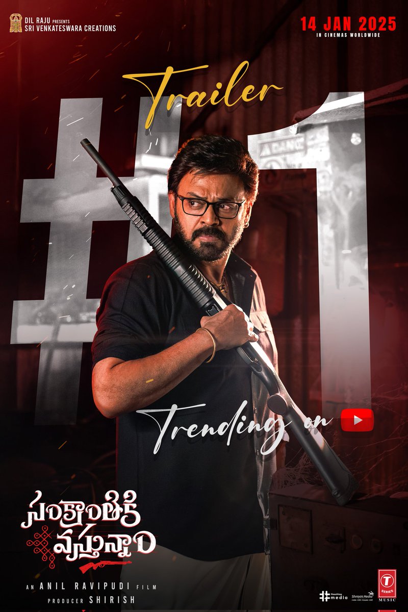 Thankyou all for such overwhelming response to our #SankranthikiVasthunam trailer 🤗❤️

Trending #1 on youtube with more than 9m+ views is all because of our lovely audiences unconditional love, Forever indebted to my audience and coming with a pandaga family entertainer with