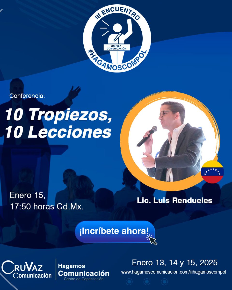 ¡Ya está aquí el III Encuentro #HagamosComPol! <a href="/luisrenduelesm/">Luis Rendueles</a>  🇻🇪 Durante tres días, exploraremos los retos actuales en contextos electorales y gubernamentales son clave para innovar en este apasionante campo
🚨hagamoscomunicacion.com/curso/iii-encu…
#HagamosComPol #ComPol #HagamosComunicación