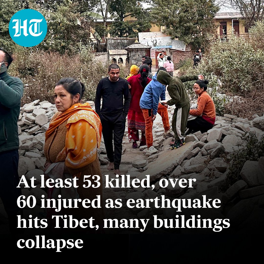 htTweets's tweet photo. A magnitude 6.8 #earthquake struck the northern foothills of the Himalayas near one of #Tibet's most revered cities. The quake resulted in at least 53 fatalities so far and caused buildings to shake across neighbouring countries, including #Nepal, #Bhutan, and #India.

Read more 🔗 https://t.co/JDEBDaZwOu