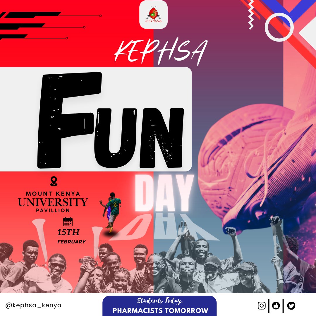 Ladies and gentlemen, get your sports gear 👟 ready and set ✅, your water bottles 🥤 filled to the brim as we prepare to head out for the KEPhSA Fun Day ♟,  that will be happening on the 15th of February, 2025, at the Mt. KENYA UNIVERSITY PAVILION 📌.
SEE YOU THERE!!