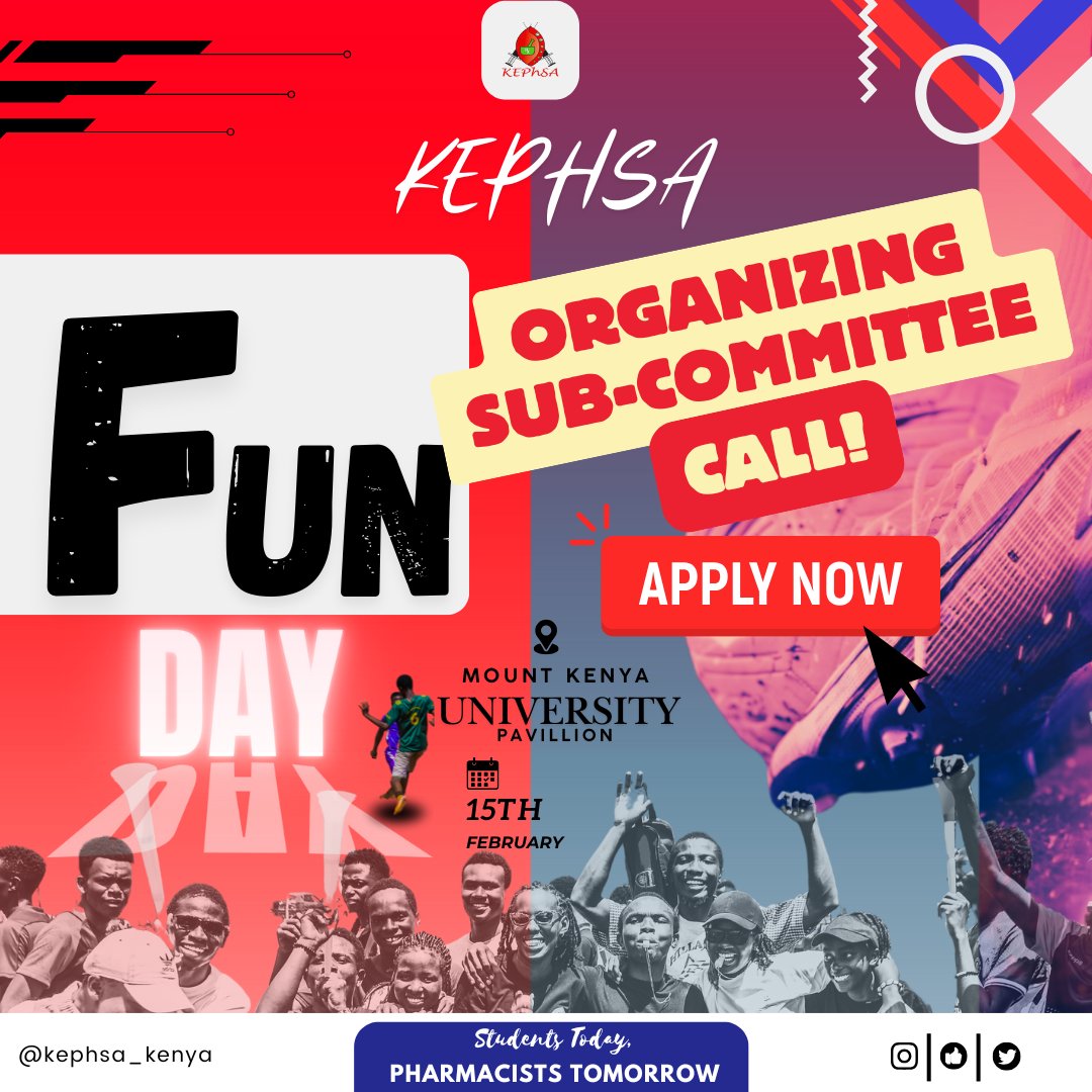 In relation to the upcoming KEPhSA Fun Day, below is a google form link for those interested in joining the KEPhSA Fun Day Organizing Subcommittee.  

docs.google.com/forms/d/1EqP5b…

 All applications are to be made before the 12th of January 2025. 
Thank you.
