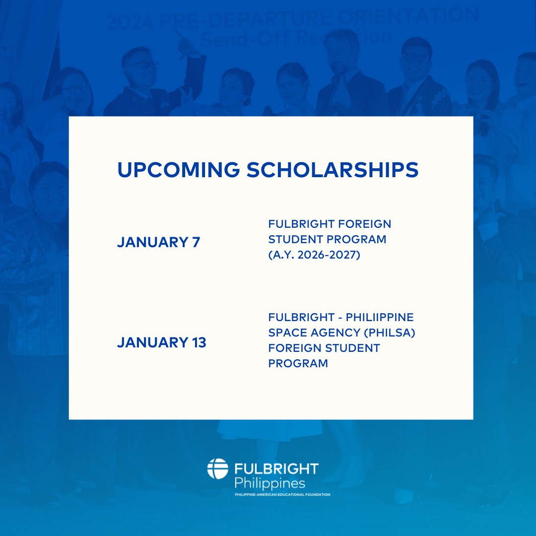 USEmbassyPH's tweet image. Ready to #StudyWithUS? These Fulbright programs are opening this month! Visit the @Fulbright_PH page and its official website fulbright.org.ph for application information and other upcoming scholarship opportunities. #PartnersInProsperity
