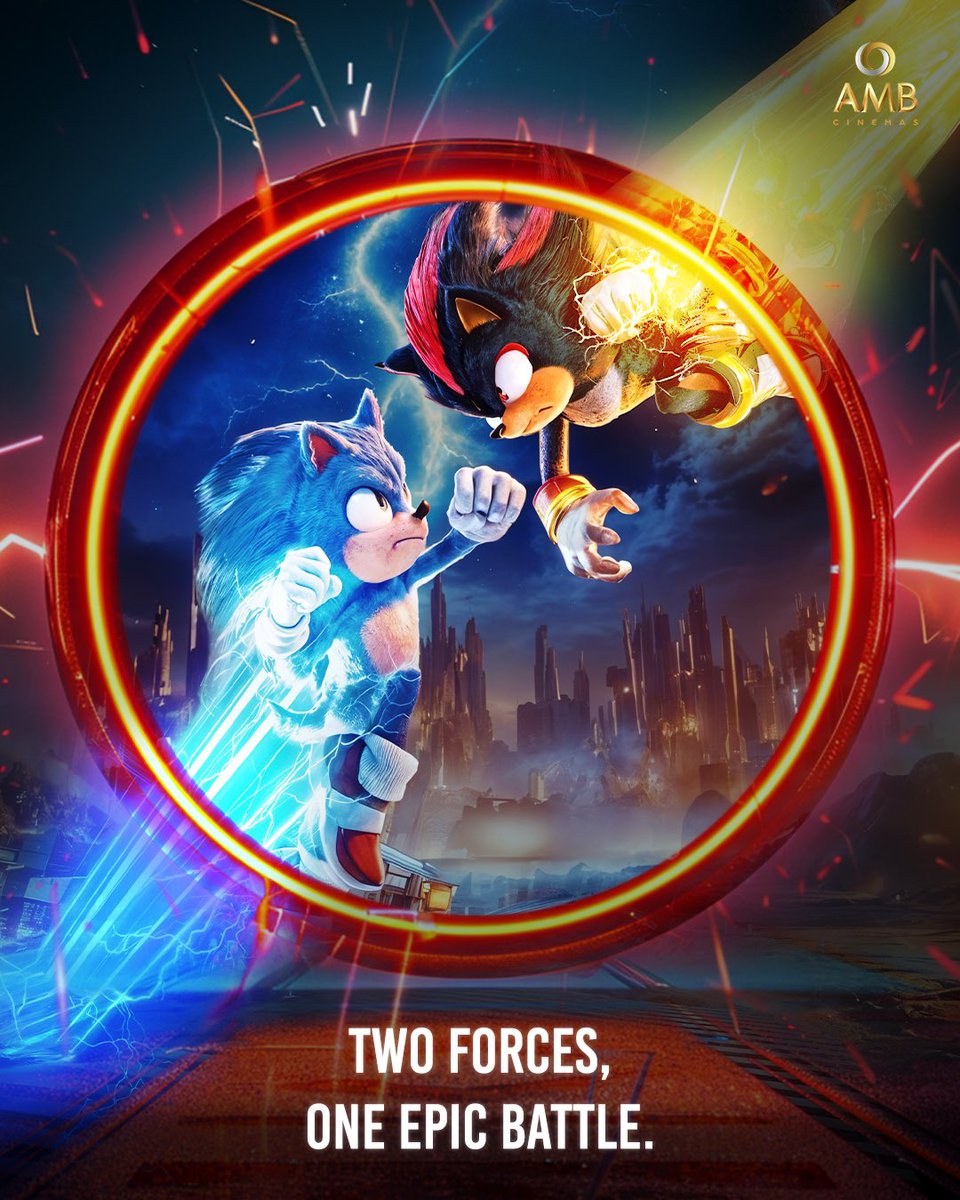 amb_cinemas's tweet photo. A battle between the one who knows nothing but love and the one who knows everything but love. 💙🖤
@sonic_hedgehog @SonicMovie #SonicTheHedgehog3 #SonicVsShadow #BigScreenAdventure #AMBCinemas https://t.co/RwdyaZodK2