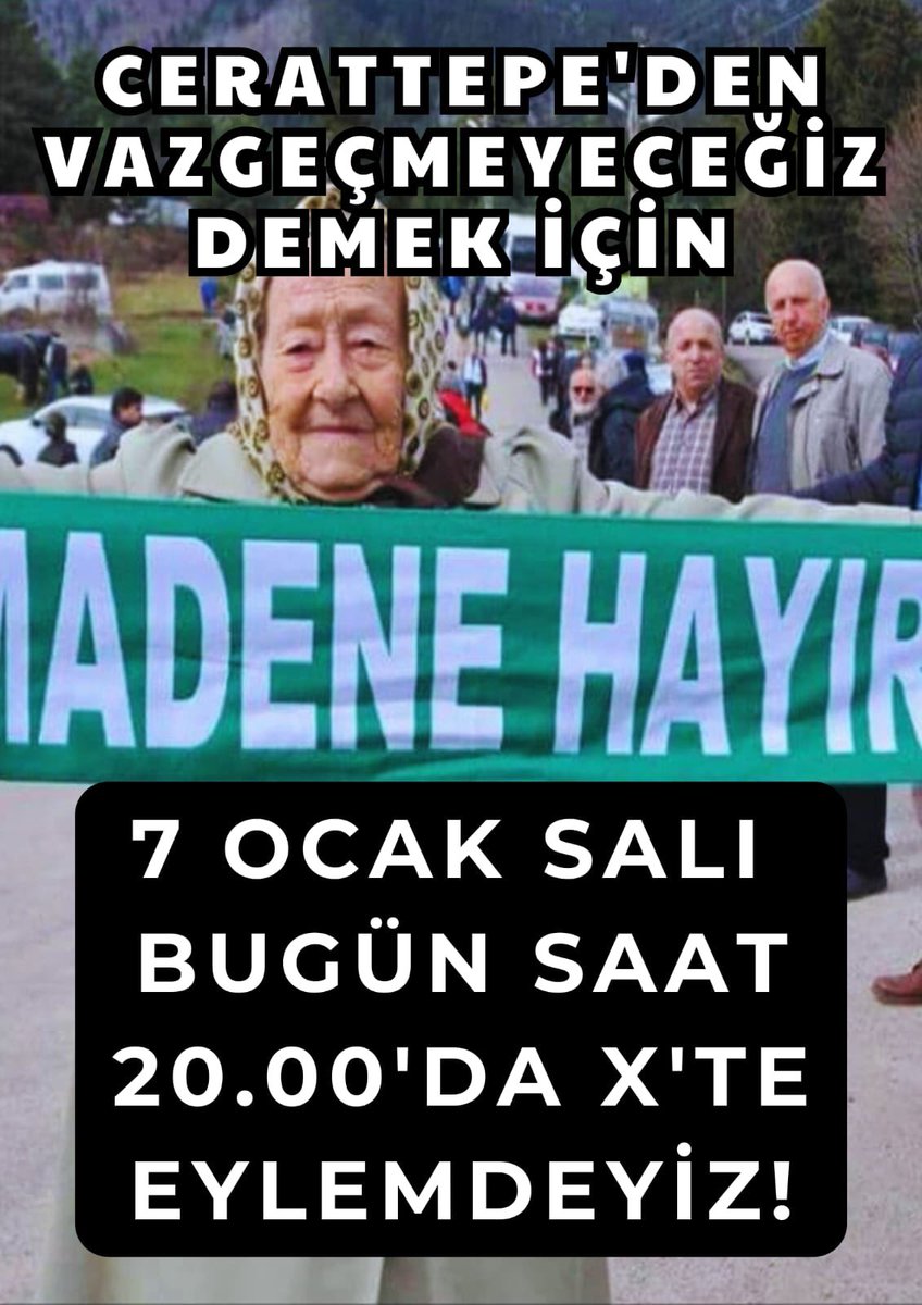 Kanun Tanımaz Cengiz'e karşı hep birlikte sesimizi yükseltmek için, Cerattepe'den vazgeçmedik, vazgeçmeyeceğiz demek için bugün saat 20.00'da X'te eylemdeyiz!