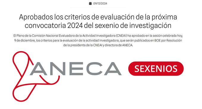 Criterios de evaluación de la Convocatoria de Sexenios de Investigación 2024 #Sexenios #ANECA aneca.es/web/guest/-/ap…