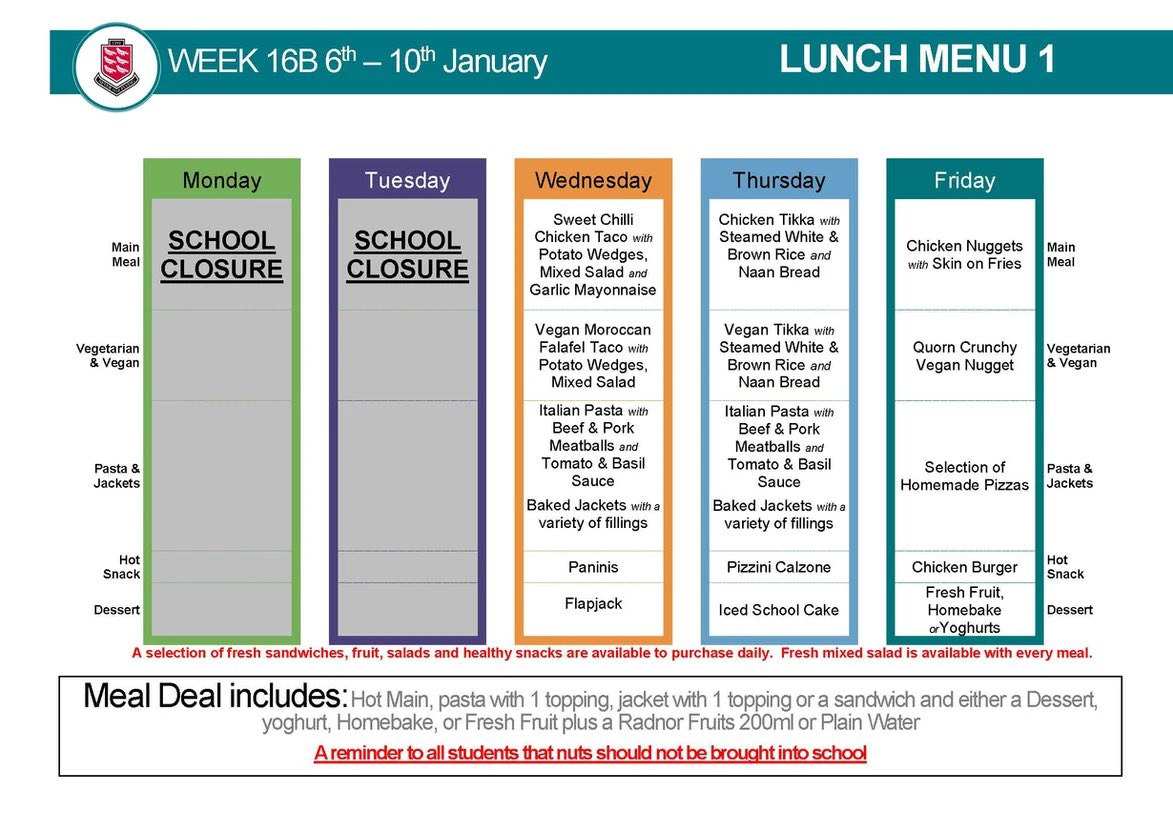Updated menu <a href="/PenistoneGS/">Penistone Grammar School</a> for this week due to school closure. 
Subject to further change should there be any more closures