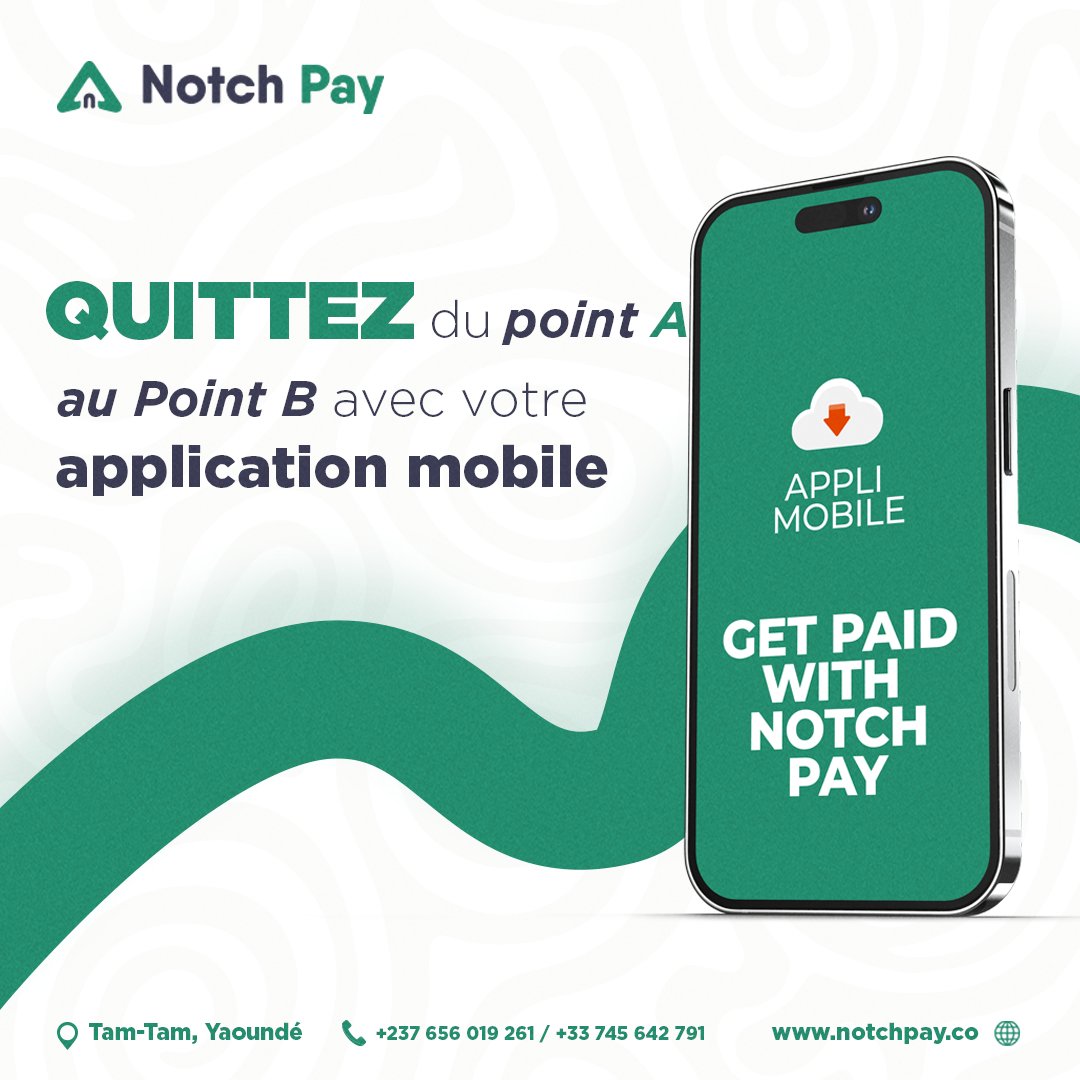 thenotchpay's tweet image. 𝗤𝘂𝗶𝘁𝘁𝗲𝘇 𝗱𝘂 𝗽𝗼𝗶𝗻𝘁 𝗔 𝗽𝗼𝘂𝗿 𝗹𝗲 𝗽𝗼𝗶𝗻𝘁 𝗕 𝗮𝘃𝗲𝗰 𝘃𝗼𝘁𝗿𝗲 𝗮𝗽𝗽𝗹𝗶𝗰𝗮𝘁𝗶𝗼𝗻 𝗺𝗼𝗯𝗶𝗹𝗲 📲
Vos clients doivent pouvoir payer sur votre #applicationmobile par le moyen de paiement qui leur convient. Quelles possibilités offrez-vous❓

Avec Notch Pay ,…