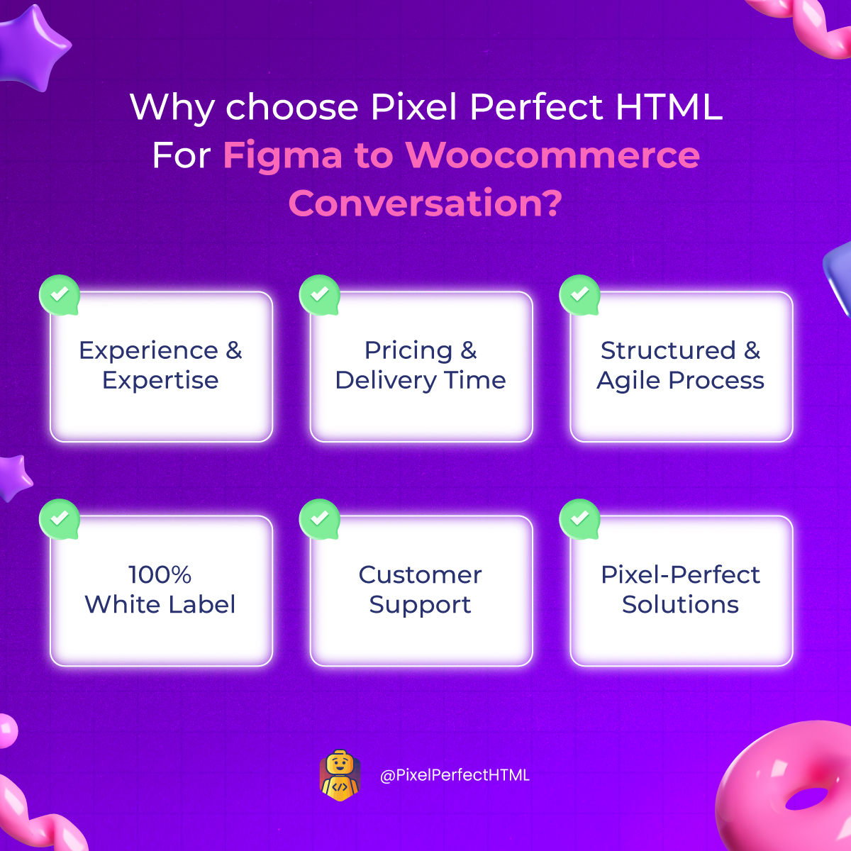 PixelPerfectHTM's tweet image. At #PixelPerfectHTML, we turn your #Figmadesigns into pixel-perfect #WooCommercewebsites. With a focus on affordable pricing, precision, and an agile process, we deliver high-quality results. 

#FigmaToWooCommerce #WebDesign #CustomSolutions