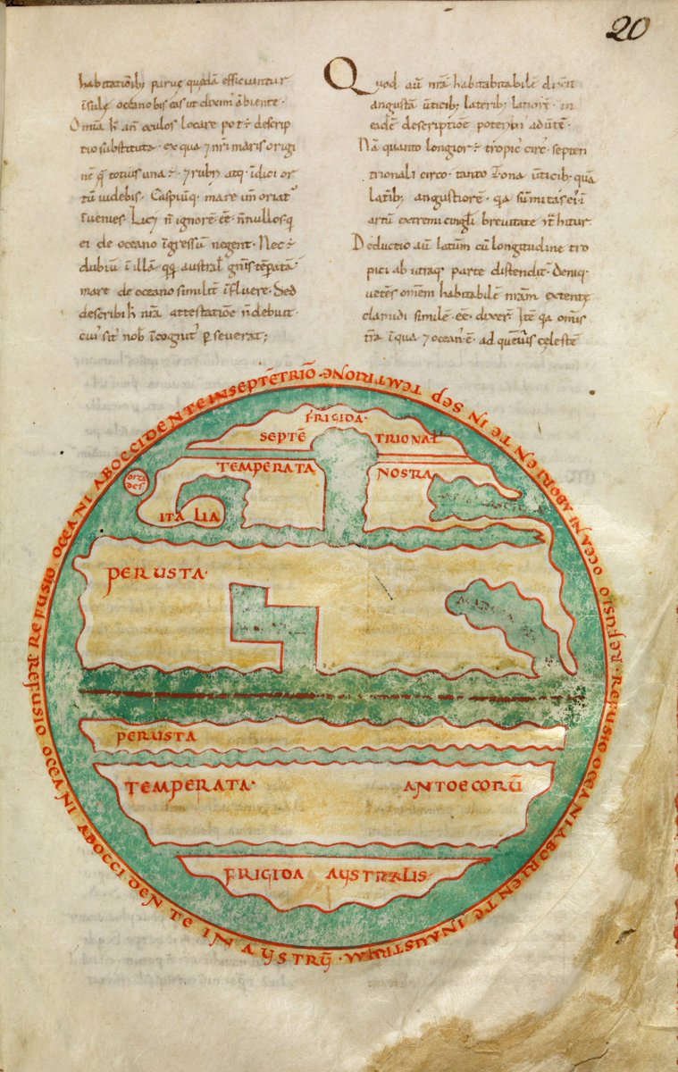 csmbr_pisa's tweet photo. Times and Distances Series 7:
Distribution of Hospitable and Inhospitable Land, Italy 950 CE
from Ambrosius Theodosius Macrobius, "Commentarius in Somnium Scipionis", MS Msc.Class.38, f. 20r, Staatsbibliothek Bamberg.
#CSMBR #Macrobius #EnvironmentalHumanities #Cicero #Land https://t.co/Fvto2gG73c