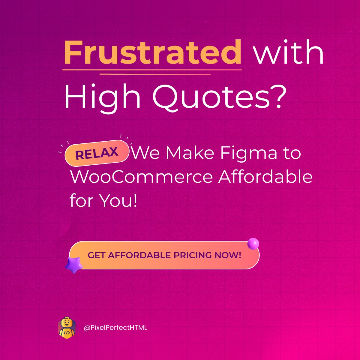 PixelPerfectHTM's tweet image. Don’t let high pricing hold you back! At Pixel Perfect HTML, we make Figma to WooCommerce conversions affordable while maintaining top-notch quality. Our team delivers excellence at a price that fits your budget.

Get started today!

#FigmaToWooCommerce #AffordablePricing