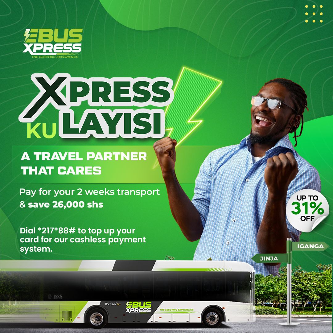 #EBusXpress – Your Travel Partner That Truly Cares!

Plan ahead, pay for 2 weeks of transport, and save 26,000 UGX! Let’s make your journeys more affordable. #XpressKuLayisi
