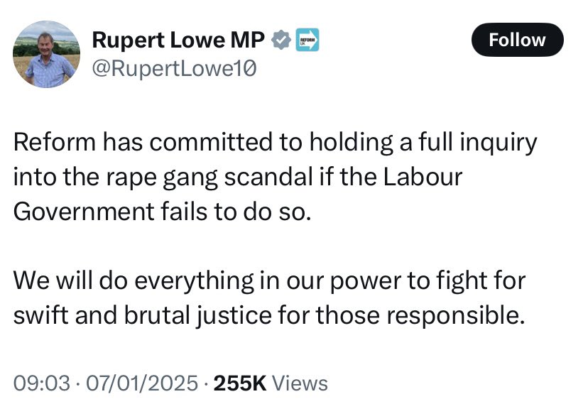 Just a reminder 

<a href="/RupertLowe10/">Rupert Lowe MP</a> and <a href="/Nigel_Farage/">Nigel Farage MP</a> didn’t go to the debate in parliament yesterday on this subject 
They didn’t go to fishing one either

It’s all a twitter show and you gullible idiots lap it up