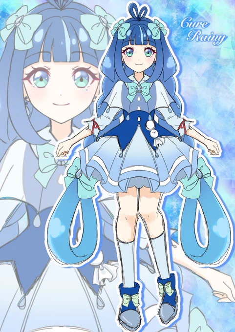 妹とオリキュアについて考えてたら完成した、キュアレイニーちゃんです かわいい…かわいいよね!? こうした方が良いー!とかアドバイスあったら教えてください…!