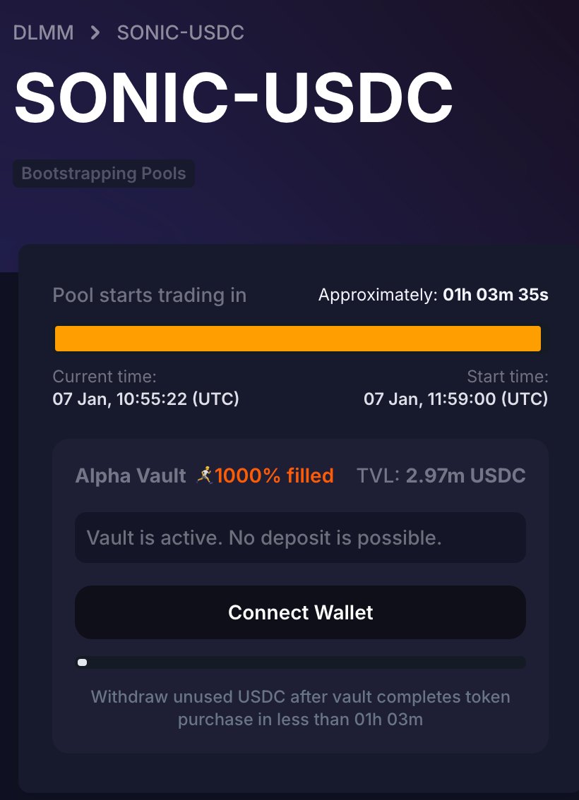SONIC Alpha Vault Closes: 1000% Oversubscribed! 🚀 The Token Purchase  Period (Vault Buy/Crank Period) has begun. You can start claiming your $SONIC  tokens at 12:10 UTC. Only 1 hour remains until the $