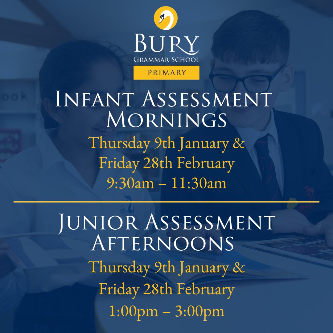 BuryGrammar's tweet image. 🌟 Apply now for a place in our Primary Division! 🌟
To be included in one of our Infant or Junior Assessments, simply complete the Enquiry Form today: burygrammar.com/admissions/enq…
#BuryGrammarSchool #PrimarySchool #Primary #PrimaryDivision
