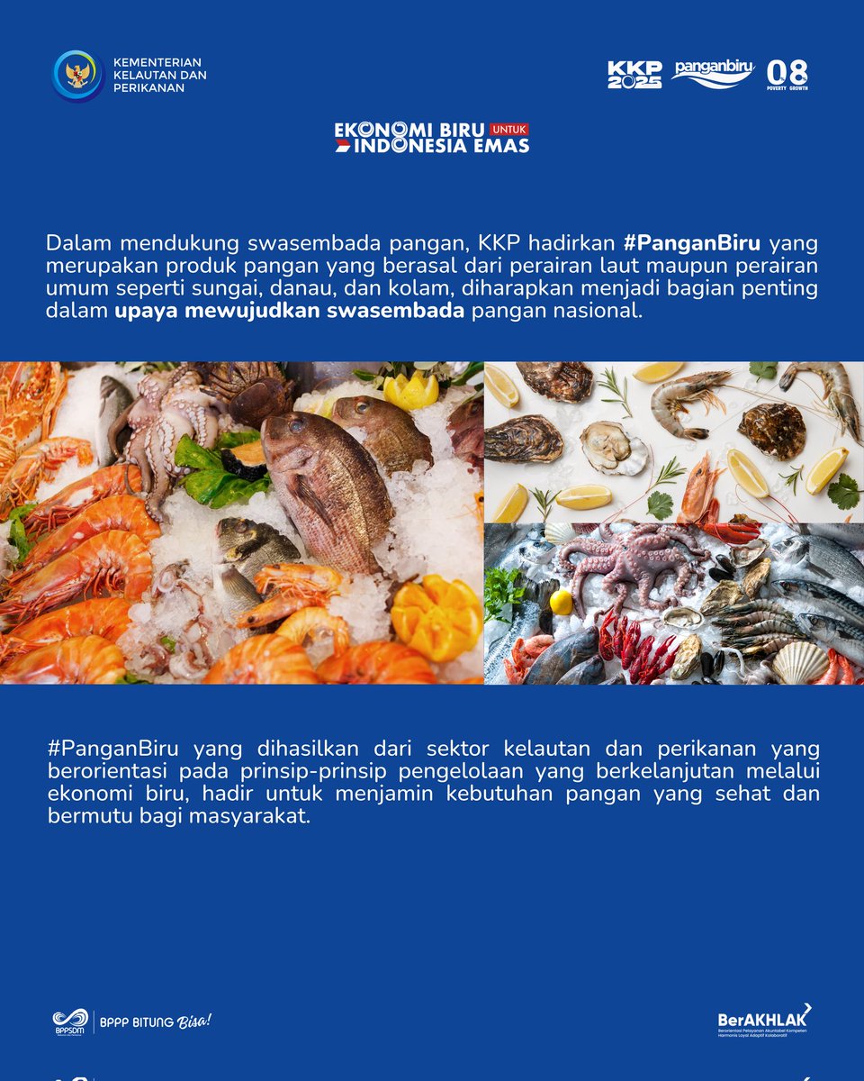 bppsdm_bp3btg's tweet photo. #Sobatbahari Dalam mendukung swasembada pangan, KKP hadirkan #PanganBiru yang merupakan produk pangan yang berasal dari perairan laut maupun perairan umum seperti sungai, danau, dan kolam, diharapkan menjadi bagian penting dalam upaya mewujudkan swasembada pangan nasional. https://t.co/Bim9tqnP0w