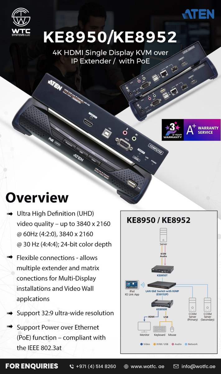 WTC_SYSTEMS_LLC's tweet image. ATEN KE8950/KE8952

KE8950 - 4K HDMI Single Display KVM over IP Extender
KE8952 - 4K HDMI Single Display KVM over IP Extender with POE

Call Us:+97145148260
Mail Id: info@wotfc.ae
wotfc.ae

#wtc #wtcsystem #aten #overIP #KVM #networkAV #HDMI #overlan #videowall #IR