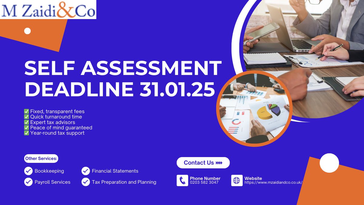 ZaidiandCo's tweet photo. January always reminds us why we love what we do! Deadline Alert: Self Assessment Tax Returns Due January 31st
📞 Book your consultation:  0203 582 3047
📧 Email us: tax@zaidiandco.co.uk
🌐 Visit: M Zaidi &amp; Co Chartered Accountants Registered Auditors London UK 
#SelfAssessment https://t.co/NnzprGhuzz