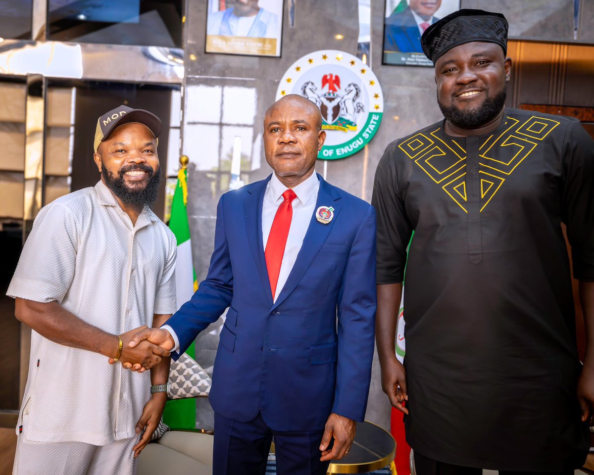 PNMbah's tweet photo. I had the pleasure of hosting two Enugu-born creatives, the famous podcast host, Chinedu Ani (Nedu Wazobia),  and Chukwudi Ezugwu (Husband Material),  whose creativity continues to inspire. 
It was exciting to hear their plans for the upcoming Enugu Fest—a vibrant celebration of our talent, culture and ingenuity. 

We shared ideas on our innovative Smart Green Schools, the International Conference Centre, the 5-star hotel project adjacent to it, the ongoing restoration of Hotel Presidential, and the soon-to-be-unveiled Enugu Air, among other transformative projects of our administration.

Our administration is committed to empowering creatives in Enugu, providing them with the needed opportunities to reach their full potential. By giving them every needed support, we want to ensure our talent and vibrant culture shine on the global stage.

Thanks for coming!