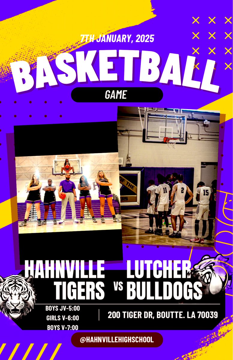 Lady 🐅🏀 and <a href="/HahnvilleMensBb/">HAHNVILLE Men’s 🏀</a> at home tonight vs the Lutcher Bulldogs!! Boys JV-5:00pm; 
Girls Varsity-6:00pm;
Boys Varsity-7:00pm
#ALLIN
#FAMILY