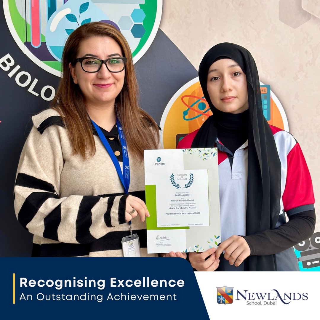 We are incredibly proud of our student Amal for receiving a Certificate of Excellence as a #highachiever, with Grade 8 or above for 7 subjects in the Pearson Edexcel International #GCSE examinations. 👏🏻

#RecognisingExcellence #NewlandsWay