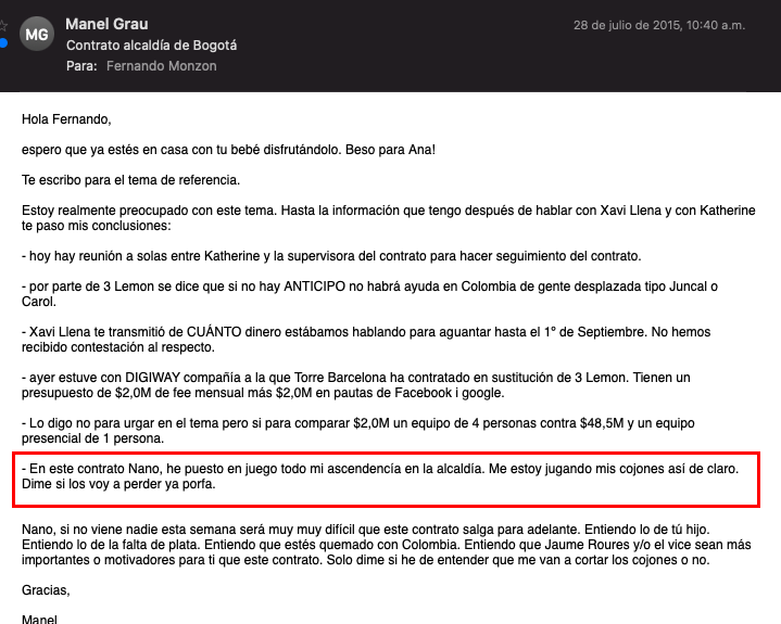 lasillavacia's tweet photo. @petrogustavo @CISA_CENTRAL @UsolidariaCo @BluRadioCo @Bogota En los correos quedó prueba de que Vendrell y Grau tenían al menos 4 proyectos en la mira con Alcaldía de @Bogota y de que tenían acceso directo.

El vehículo de tres fue la @ETB:

👉Eventos (rendición de cuentas)
👉Difusión en redes sociales
👉Construcción de obra https://t.co/3dBIMdfsYl