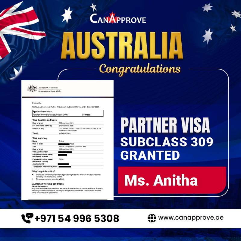 CanApproveDubai's tweet image. A huge congratulations 🎉to Ms. Anitha✨ on receiving the #Subclass309 Partner Visa🎗️ application grant to join her partner in #Australia !

Your journey to the land down under has officially begun, and we couldn’t be happier for you!💫💫