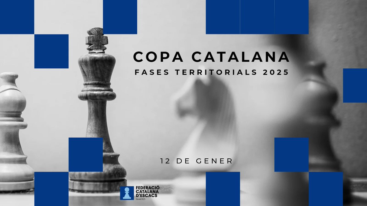 🎉 Aquest diumenge 12 de gener arrenca la #CopaCatalana d’Escacs 2025! 🏆 Les fases territorials es disputaran a:
📍 Vic (Barcelona)
📍 Tossa de Mar (Girona)
📍 Alcanar (Tarragona)
📍 Bellpuig (Lleida)
💥 Una jornada intensa per als amants dels escacs!
#Escacs #Catalunya #Esports