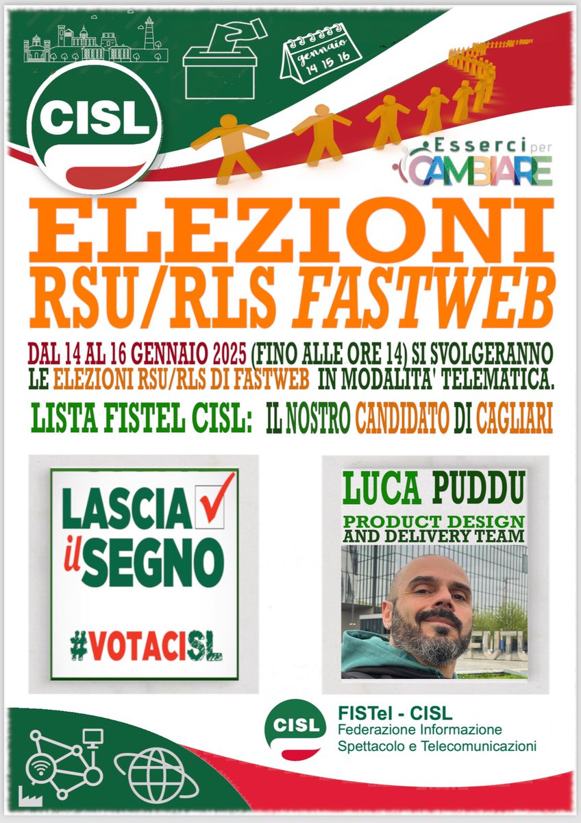 FISTelNazionale's tweet photo. 🟢🟢ELEZIONI RSU/RLS #FASTWEB 🟢🟢
Dal 14 AL 16 Gennaio 2025 (FINO ALLE ORE 14) Si svolgeranno le elezioni RSU/RLS di FASTWEB in modalità telematica
✅VOTA LA LISTA #FISTEL CISL! ✅ https://t.co/ZQ5DfsuXtL