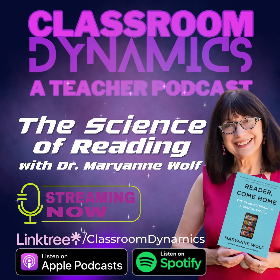 ClassDynamics's tweet photo. โผ๏ธNEW EPISODE โผ๏ธ Understanding the #Reading Brain in a Digital World: A Conversation with Dr. Maryanne Wolf #edchat #thescienceofreading #teachertips #teachers #education ๐ง ๐๏ธ https://t.co/FJLpdImEb4 https://t.co/cZjluCISeb