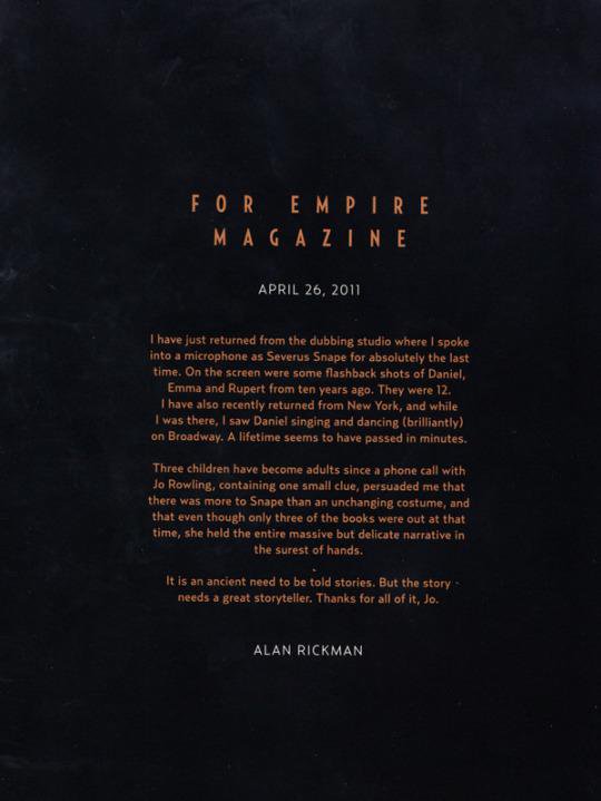 Alan Rickman's heartfelt farewell letter to Harry Potter.  #RIPAlanRickman