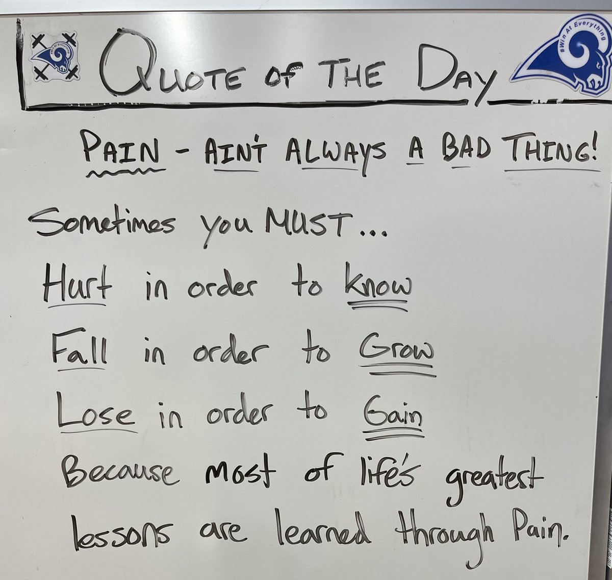 CoachRayO3313's tweet image. In order to know, grow and gain you must be willing to endure pain. Pain ain’t always a bad thing!