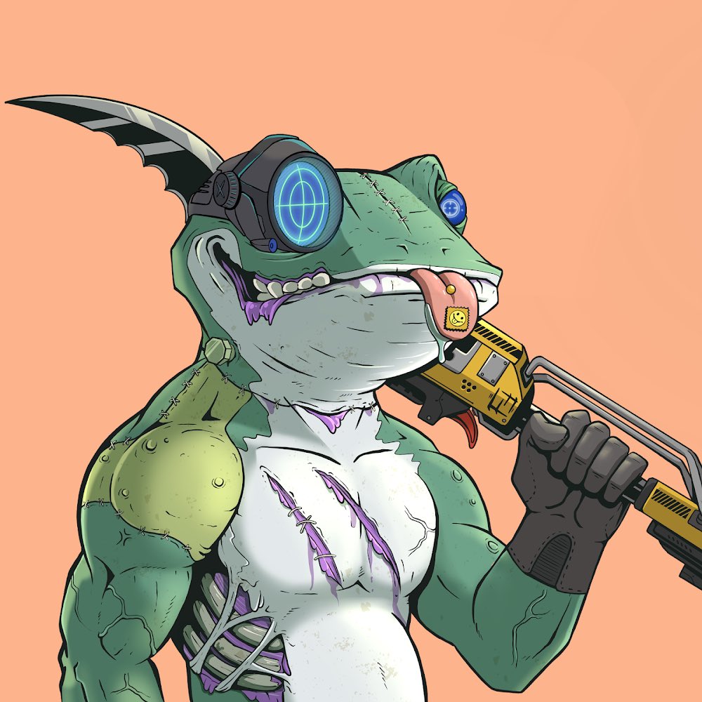 Finally revealed my art upgrades on my <a href="/CyberFrogsNFT/">Cyber Frogs (!FF)</a> and staked for 3 years and my naked ghost skin turning into a zombie skin with the blotter is my favorite 😱😱😱 think I found my new PFP 🙌🏻 !FF