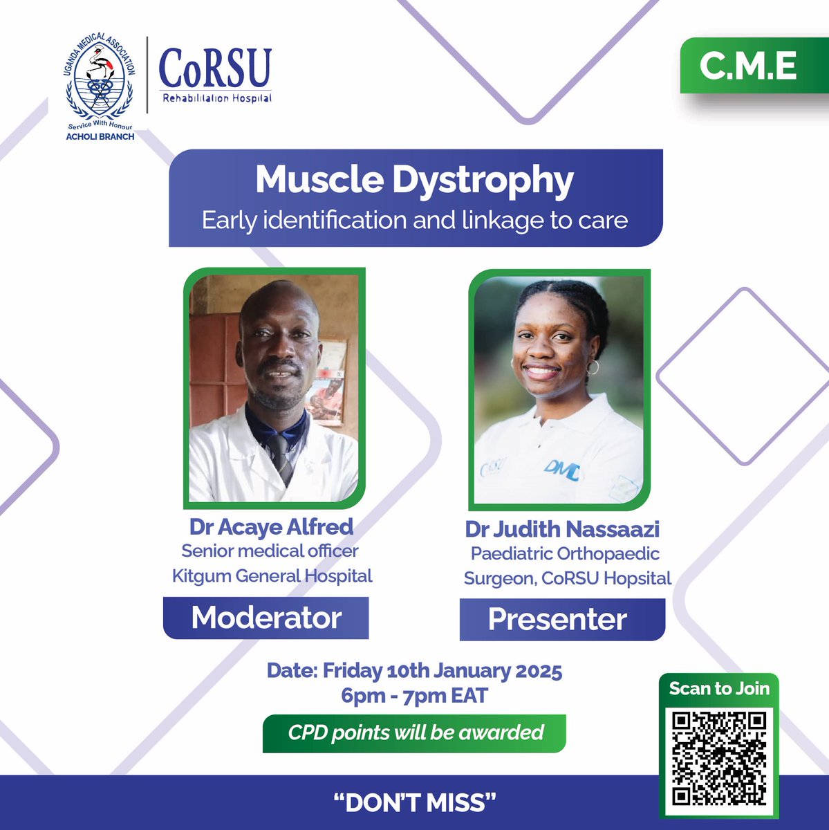 DMD Awareness Uganda (@dmdawarenessug) on Twitter photo Don’t miss our Zoom webinar this Friday!
🎙️ Featuring Dr. Acaye Alfred and our very own Dr.<a href="/l_growingbones/">Dr. Judith Nassaazi, MD</a>, we’ll discuss advancements in DMD care and support.
Scan the QR code below to register for the webinar.
#DMDAwareness #DaretoKnowDaretoHelp Don’t miss our Zoom webinar this Friday!
🎙️ Featuring Dr. Acaye Alfred and our very own Dr.<a href="/l_growingbones/">Dr. Judith Nassaazi, MD</a>, we’ll discuss advancements in DMD care and support.
Scan the QR code below to register for the webinar.
#DMDAwareness #DaretoKnowDaretoHelp